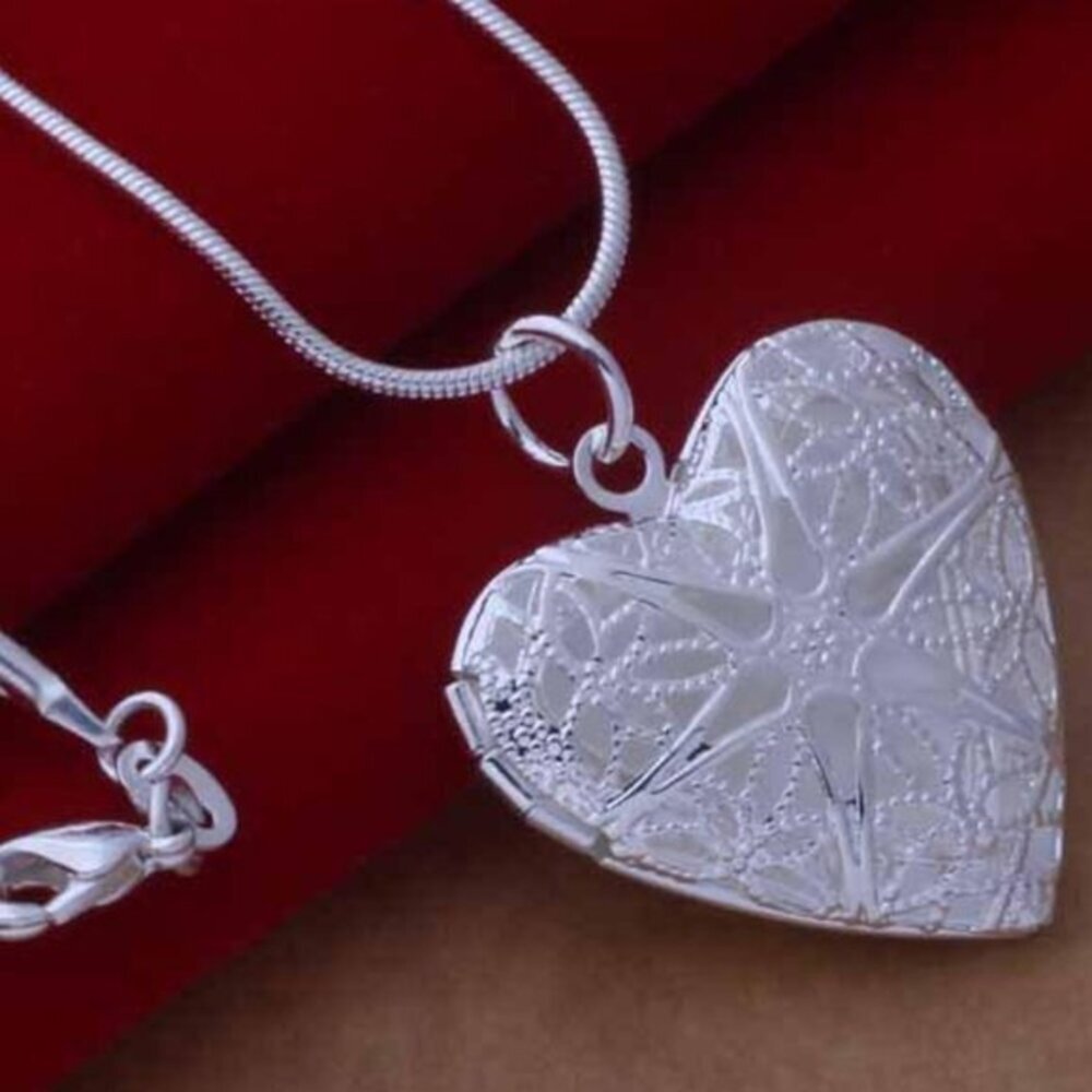 925 silver heart locket necklace with  snake chain​​